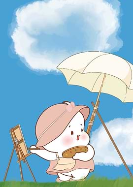 Cute Bunny Painting Outdoors