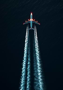 Airplane flying at night