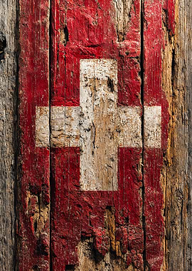 Rustic Switzerland Flag Wood Texture