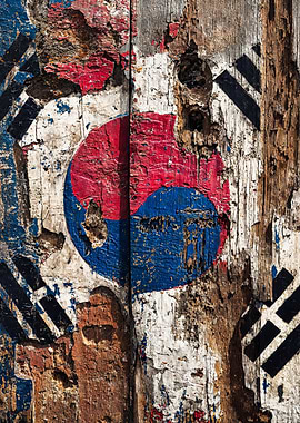 Rustic South Korea Flag Wood