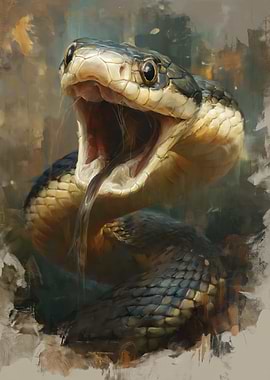 Aggressive Snake with Open Mouth
