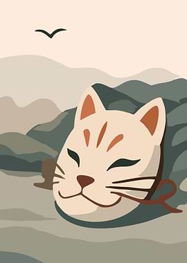 Kitsune Mask in a Serene Landscape