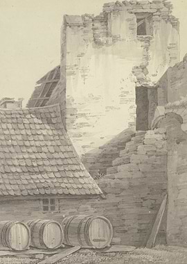 Ruined Tower and Barrels