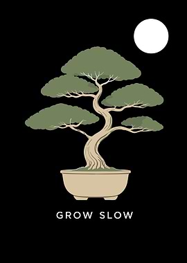 Bonsai Tree with Moon and Text
