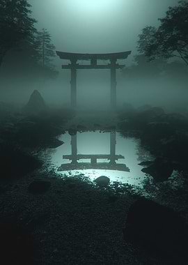 Misty Torii Gate Reflection