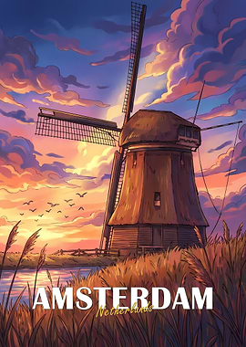 Amsterdam Windmill at Sunset