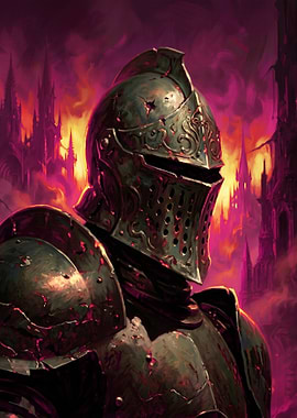 Knight in Fiery Castle Background