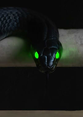 Black Mamba with Glowing Green Eyes