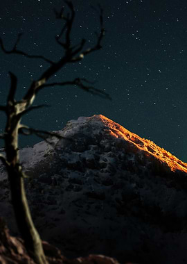 Mountain Peak Under Starry Night Sky