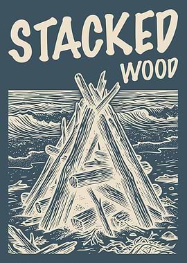 Stacked Wood Coastal Poster Vintage Engraving Beach Driftwood Wall Art