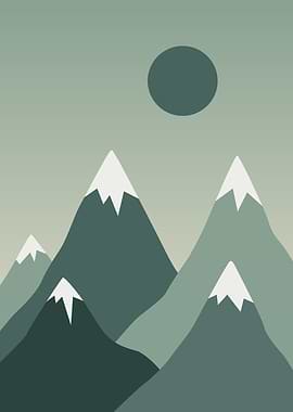 Minimalist Mountain Landscape with Sun