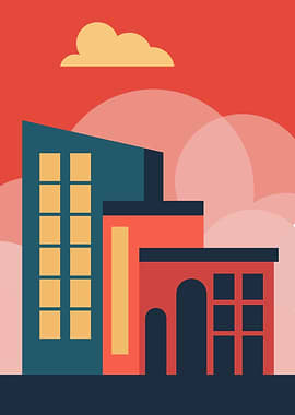 Modern City Buildings at Sunset