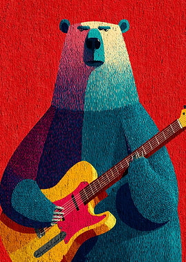 Bear playing electric guitar