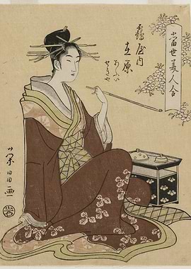Ukiyo-e Woman Smoking Pipe
