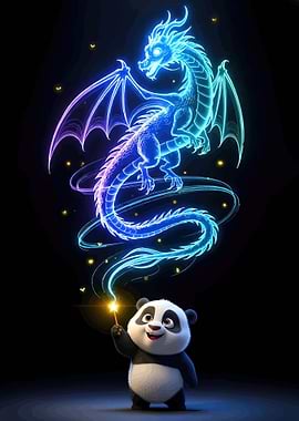 Panda Conjures Neon Dragon