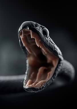 Close-up of a black snake hissing