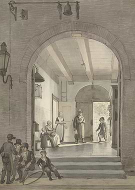 Archway scene with people and children