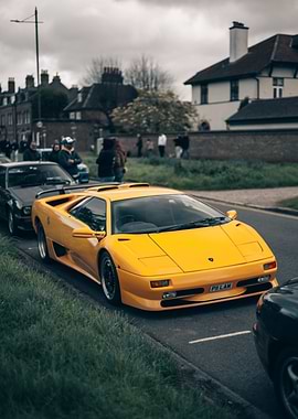 Yellow Lamborghini Diablo on a Street