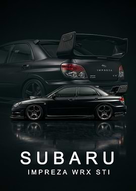 Black Subaru Impreza WRX STI 2006 art poster