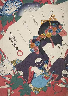 Woman Pouring Tea Amidst Morning Glories