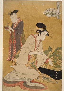 Two Women with a Bird and Bonsai