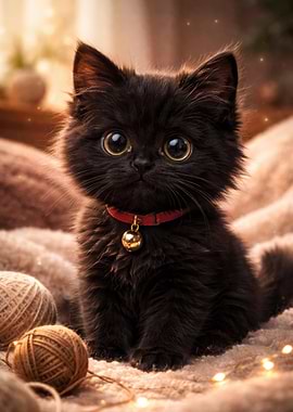 Adorable Black Kitten with Big Eyes