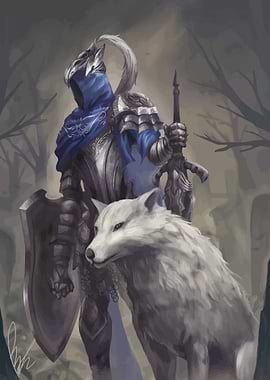 Knight and Wolf in Forest