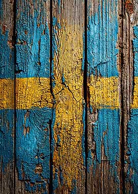 Rustic Sweden Flag Wood Texture