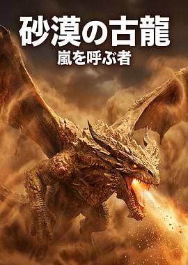 Dragon breathing fire in a sandstorm