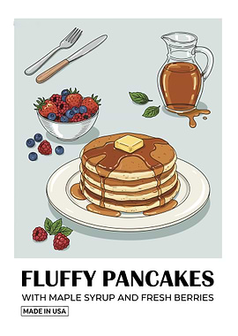 Fluffy Pancakes with Berries and Syrup