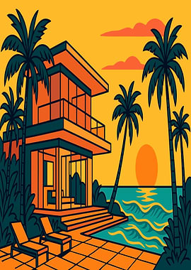 Tropical Modern Villa at Sunset