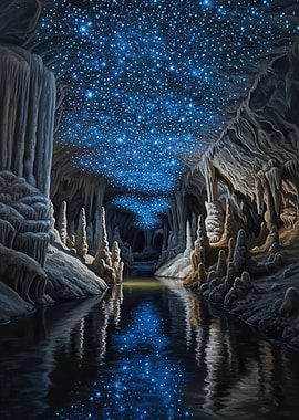 Magical Cave with Bioluminescent Stars