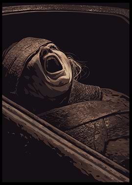 Pixel Art of a Screaming Person in a Coffin