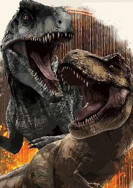 Two Tyrannosaurus Rex Dinosaurs Roaring