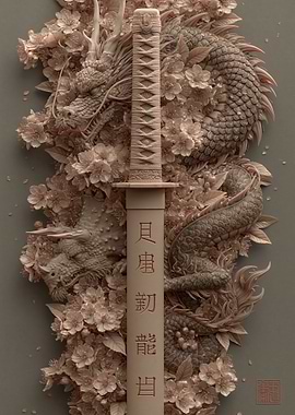 Dragon and Cherry Blossom Katana
