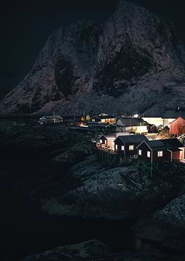 Cozy Norway Village at Night