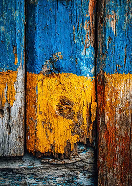 Rustic Ukraine Flag Wood Texture