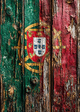 Rustic Portugal Flag Wood Texture