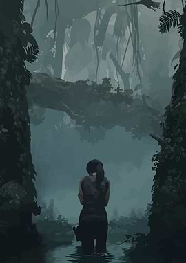 Lara Croft in a Misty Jungle