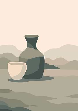 Minimalist Still Life with Vase and Cup