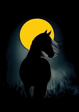 Horse silhouetted against a full moon