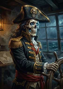 Skeleton Pirate Captain at the Helm