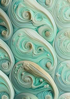 Abstract Swirling Teal and Cream Pattern