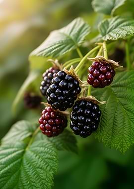 Ripe Blackberries on a Branch