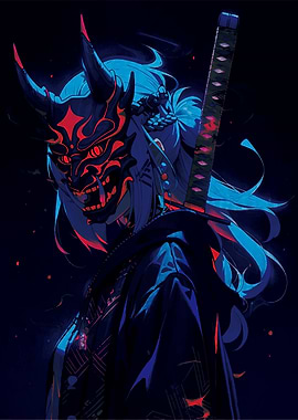 Cyberpunk Oni Masked Warrior