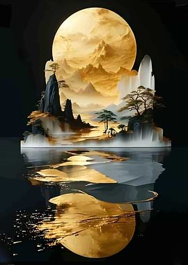 Golden Moonlit Mountain Landscape