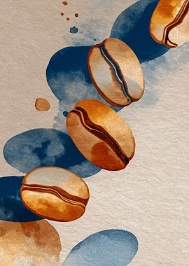 Watercolor Coffee Beans and Splashes
