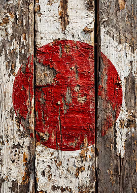 Rustic Japanese Flag Wood Texture