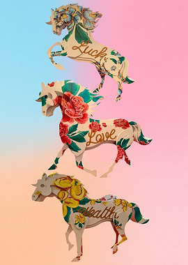 Decorative Horses with Floral Motifs