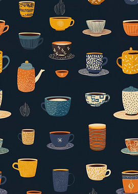 Cozy Coffee Cups and Teapot Pattern